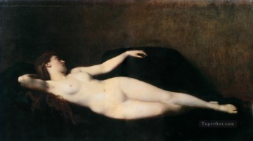  sul Pintura - donna sul divano nero desnudo Jean Jacques Henner